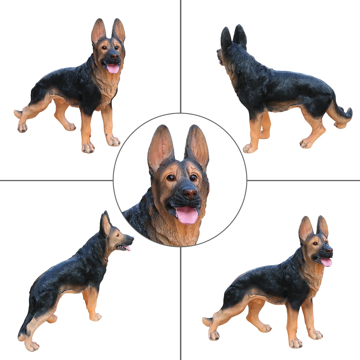 Outdoor German Shepherd dog statue set, black-tan resin garden decor by HouseOfZazla on Tampa Home & Garden Store