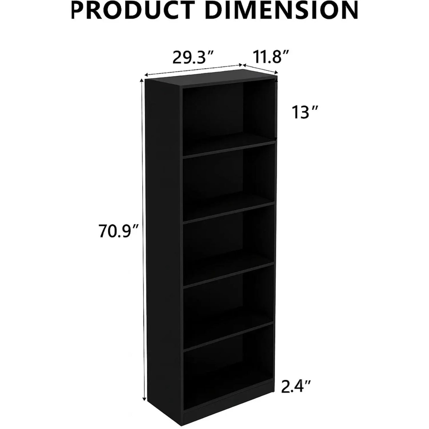 5-Tier Bookshelf Storage Cabinet with anti-tip kit, black standard bookcase by Unique Piece Furniture on Tampa Home & Garden Store