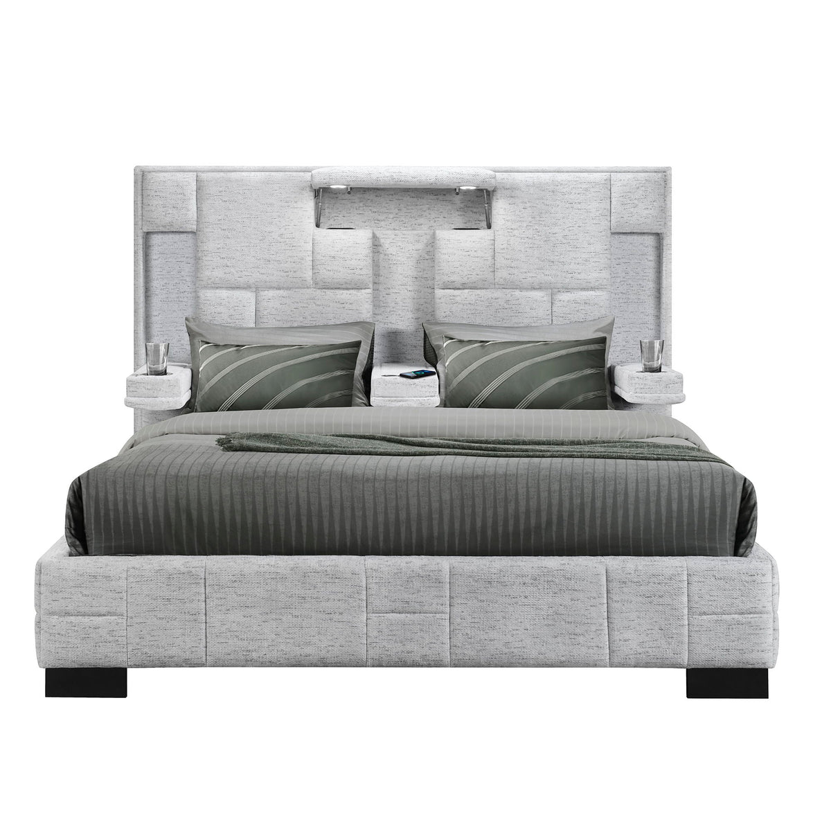 Yaris bed upholstered in grey fabric with tufted headboard by HouseOfZazla on Tampa Home & Garden Store