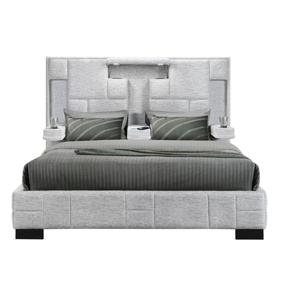 Yaris bed upholstered in grey fabric with tufted headboard by HouseOfZazla on Tampa Home & Garden Store