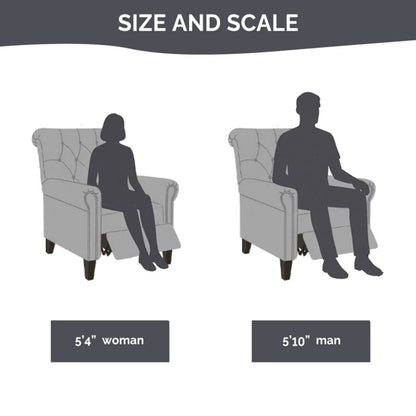 Aidan cream push-back recliner with tufted back and nailhead trim; size guide 5'4 vs 5'10 on Tampa Home & Garden Store