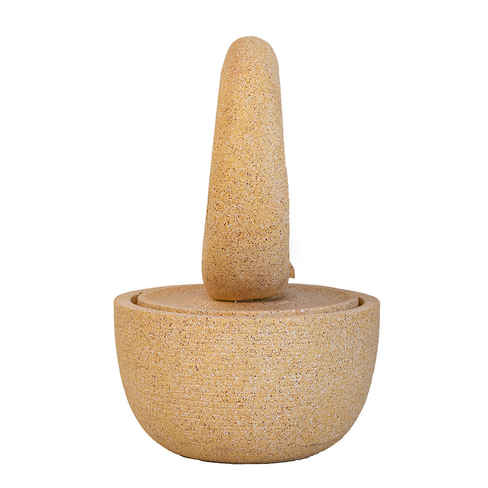 Cement round water fountain with light and pump by HouseOfZazla; tan textured finish with a tall spout atop a wide round basin on Tampa Home & Garden Store