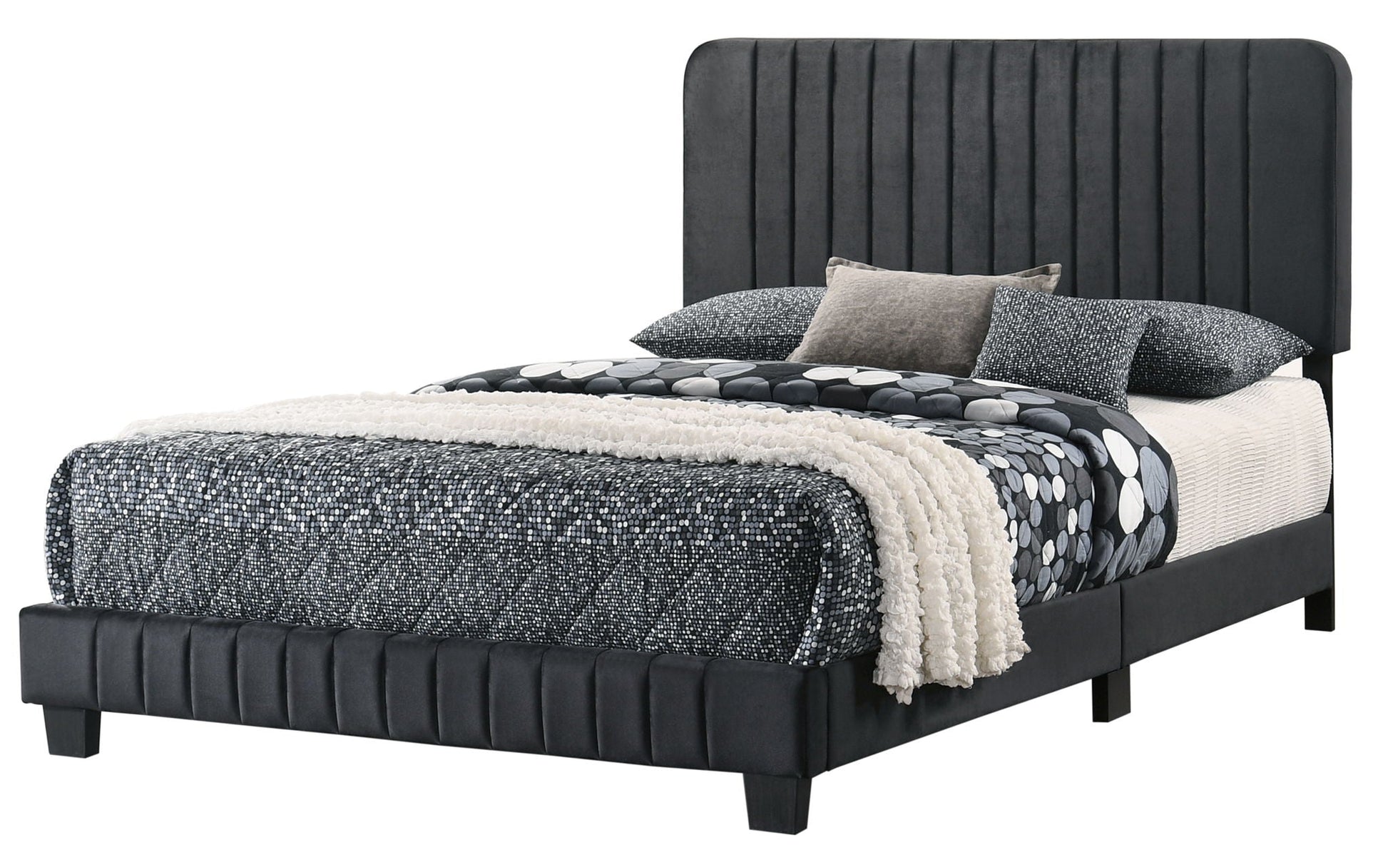Channel Tufted Bed in dark charcoal upholstery with vertical headboard by HouseOfZazla on Tampa Home & Garden Store