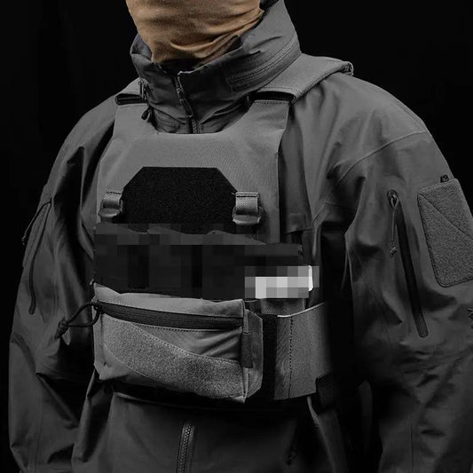 QASM Chest Buckle Waist Seal Storage Bag for AC1 on a gray tactical chest rig with waist pouch on Tampa Home & Garden Store
