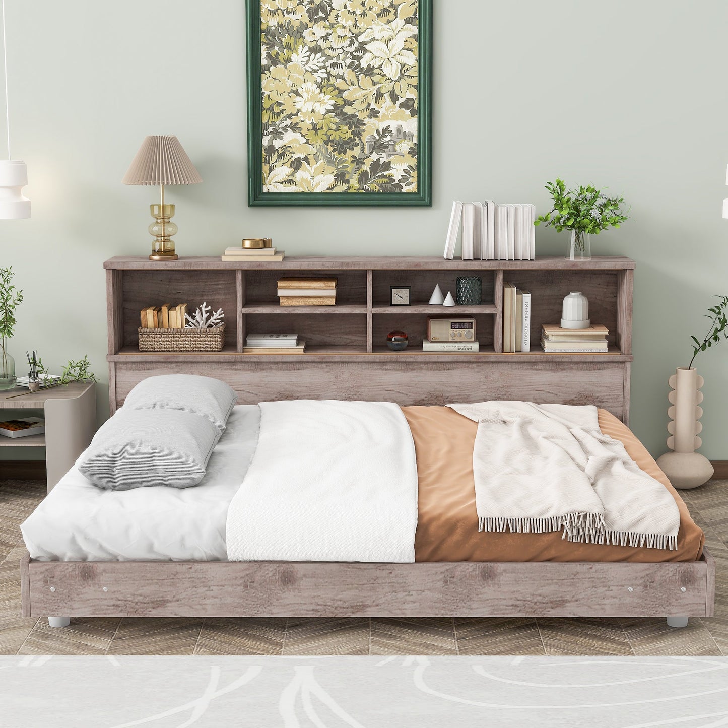 Full Size Daybed Frame with Storage Bookcases Wood Light Oak - Tampa Home & Garden Store