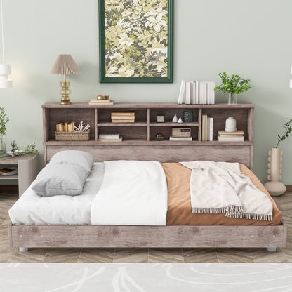 Full Size Daybed Frame with Storage Bookcases Wood Light Oak - Tampa Home & Garden Store