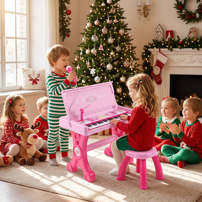 49-key kids electric piano keyboard in pink with stool and microphone on Tampa Home & Garden Store