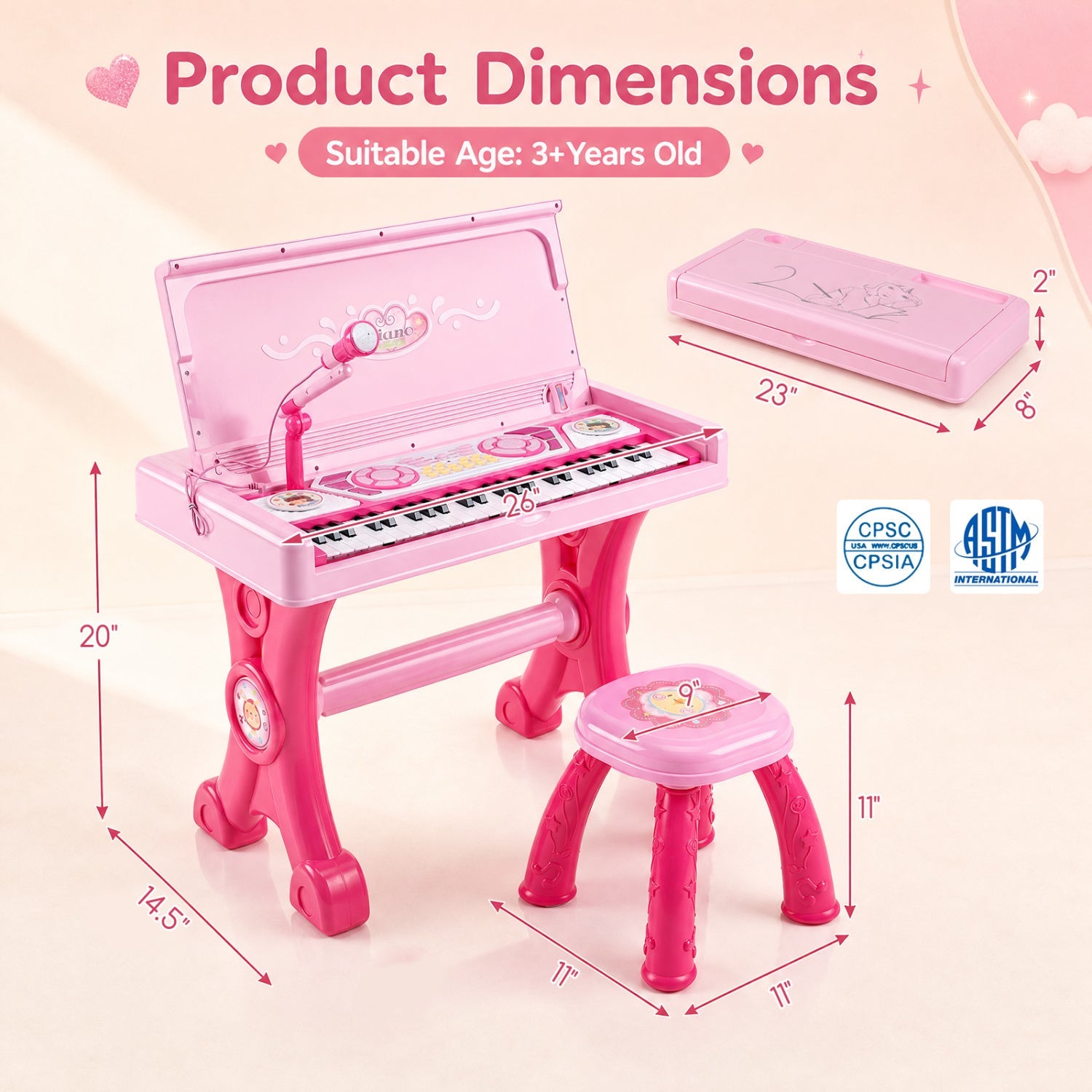 DirectDeals 49-Key Kids Electric Piano Keyboard with Pink Stool and Microphone on Tampa Home & Garden Store