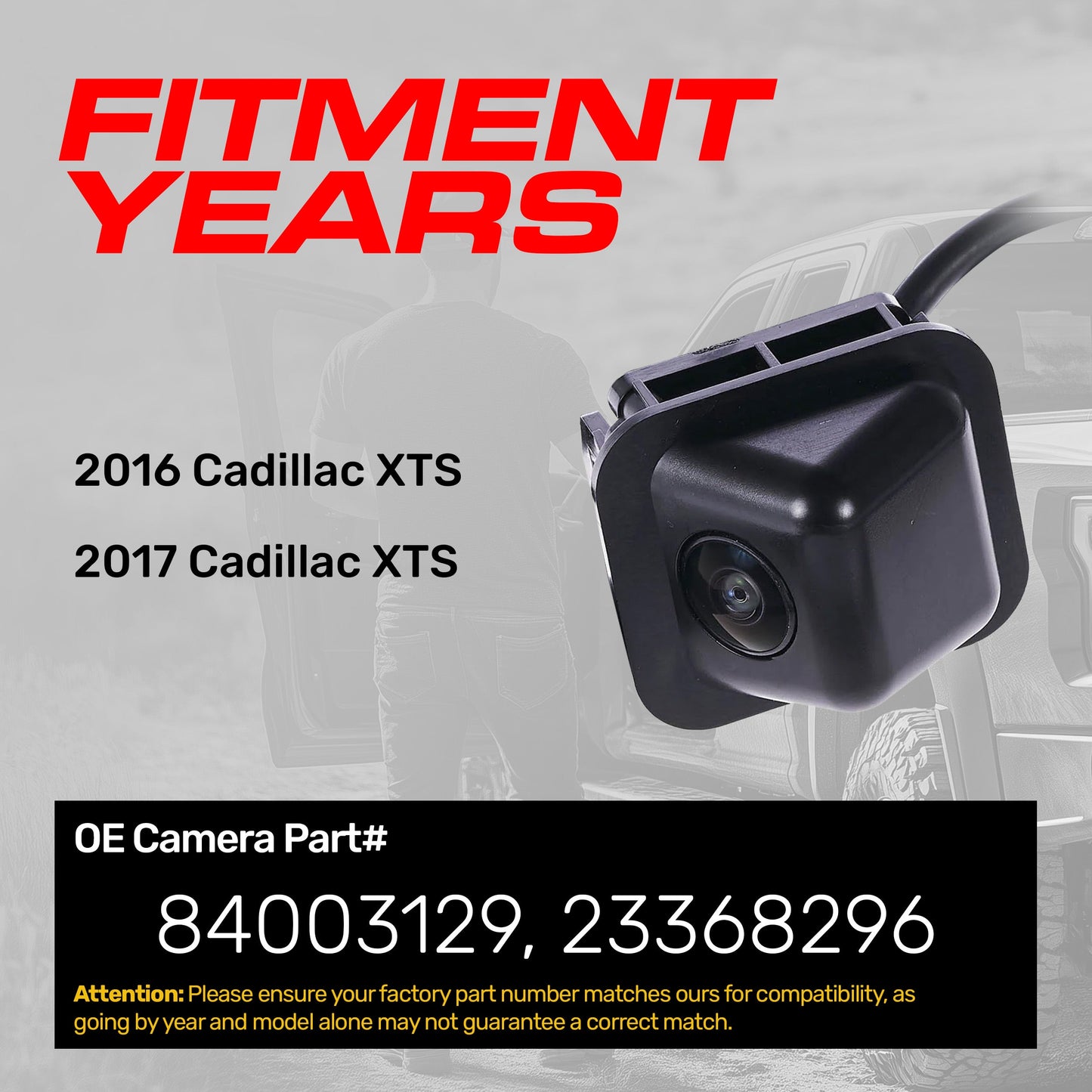 Master Tailgaters OEM backup camera for 2016-2017 Cadillac XTS, black housing with lens, OE part 23368296/84003129 on Tampa Home & Garden Store