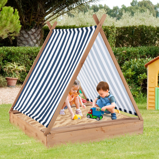 49 x 48 Inch Kids Wooden Sandbox with Cover and 2 Bench Seats - Tampa Home & Garden Store