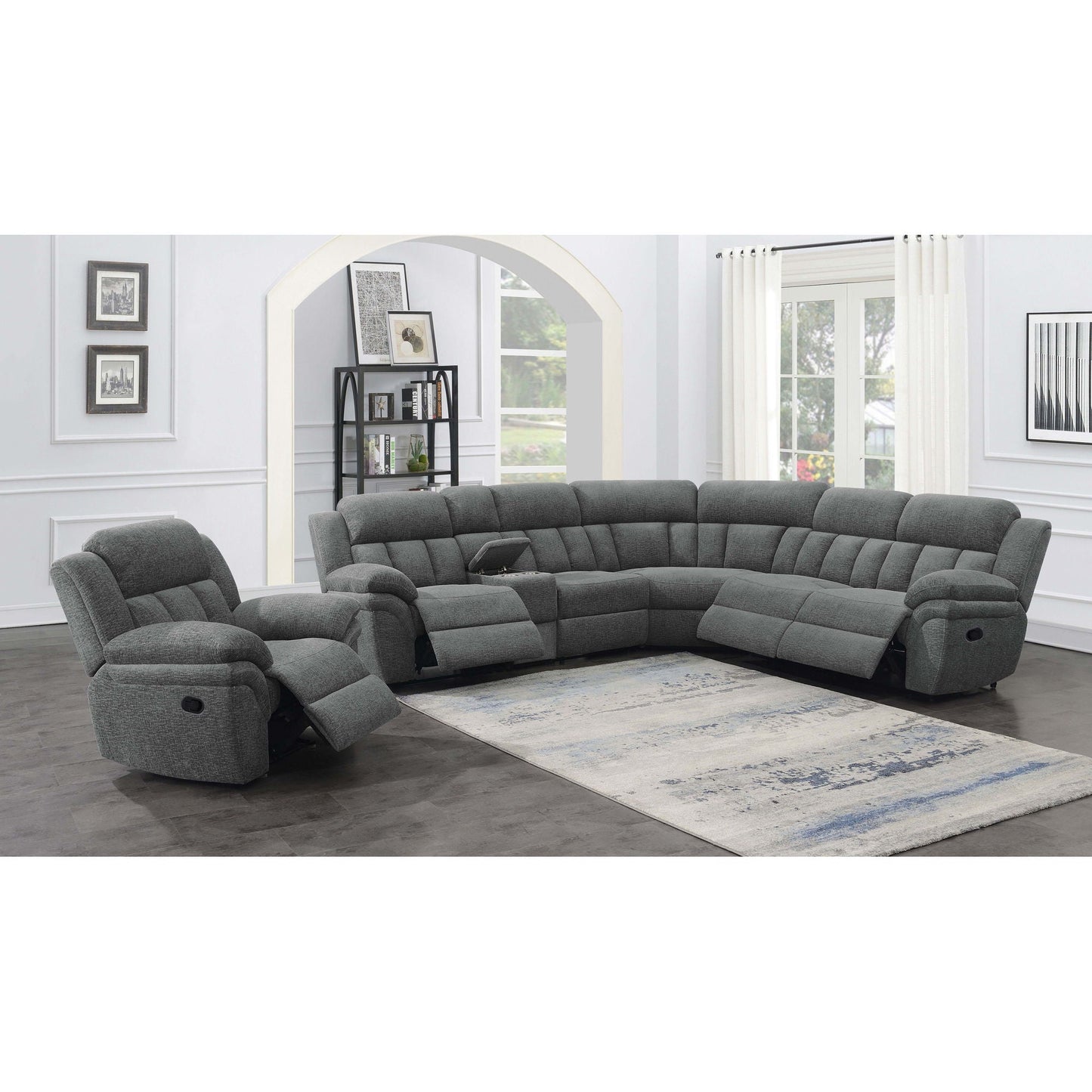 Divine 6-piece reclining sectional in gray upholstery by HouseOfZazla with chaise lounges on Tampa Home & Garden Store