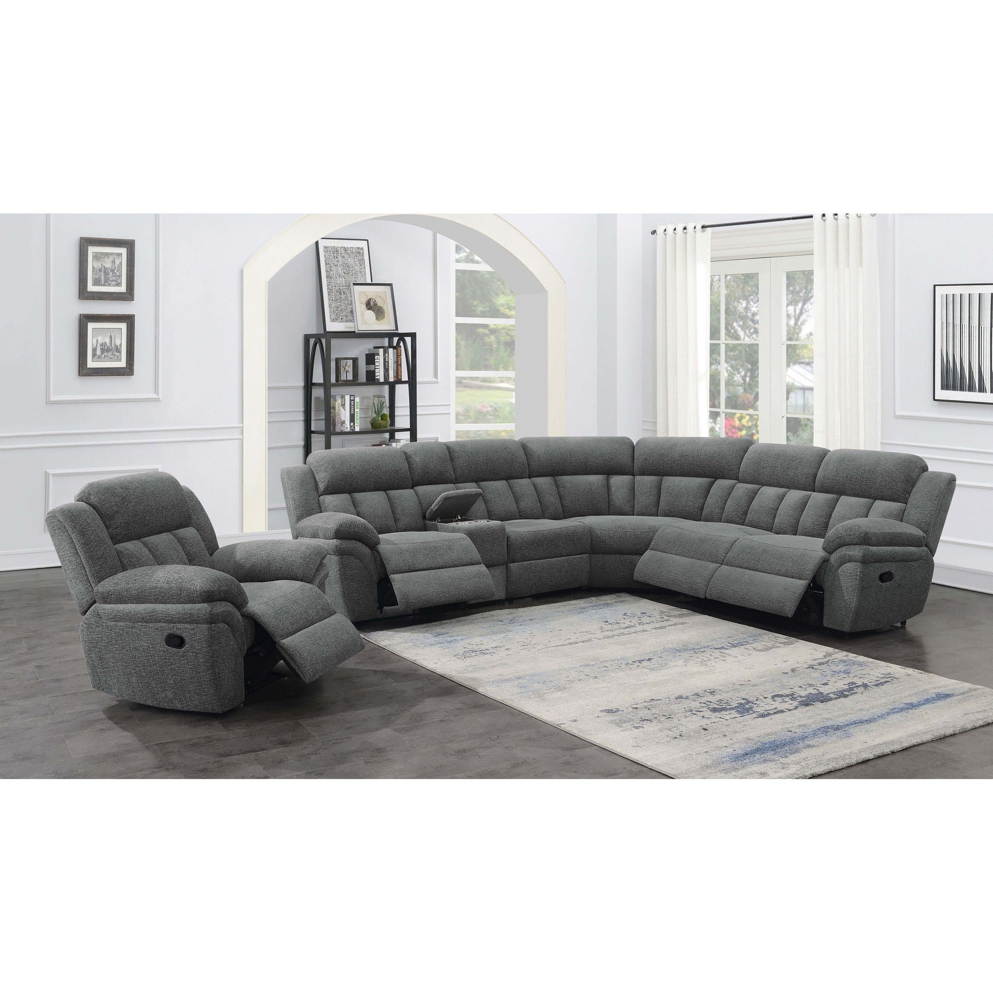 Divine 6-piece reclining sectional in gray upholstery by HouseOfZazla with chaise lounges on Tampa Home & Garden Store