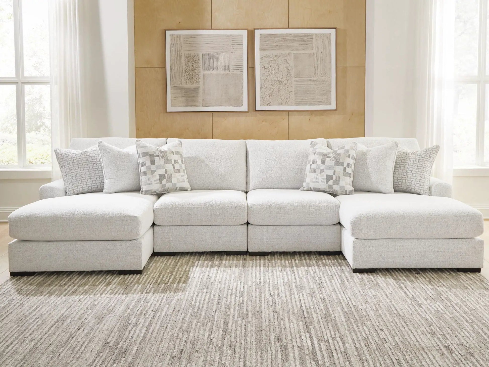Misty-Lakes stationary sectional with chaise in beige fabric by Unique Piece Furniture on Tampa Home & Garden Store