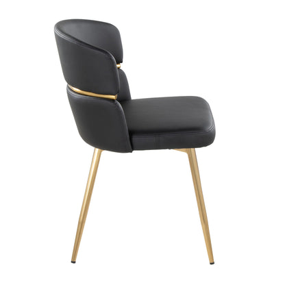 Art Deco dining chair in black faux leather with gold metal legs and ring accents on Tampa Home & Garden Store
