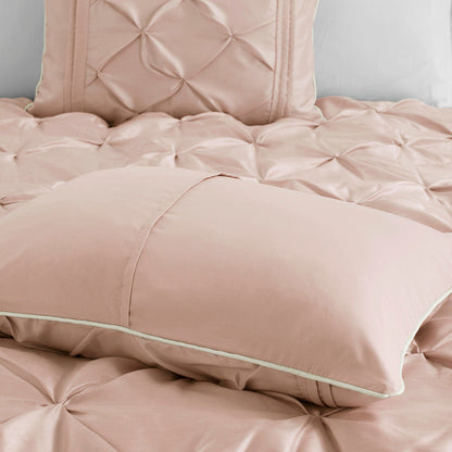 7 Piece Blush Tufted Queen Comforter and Sheets