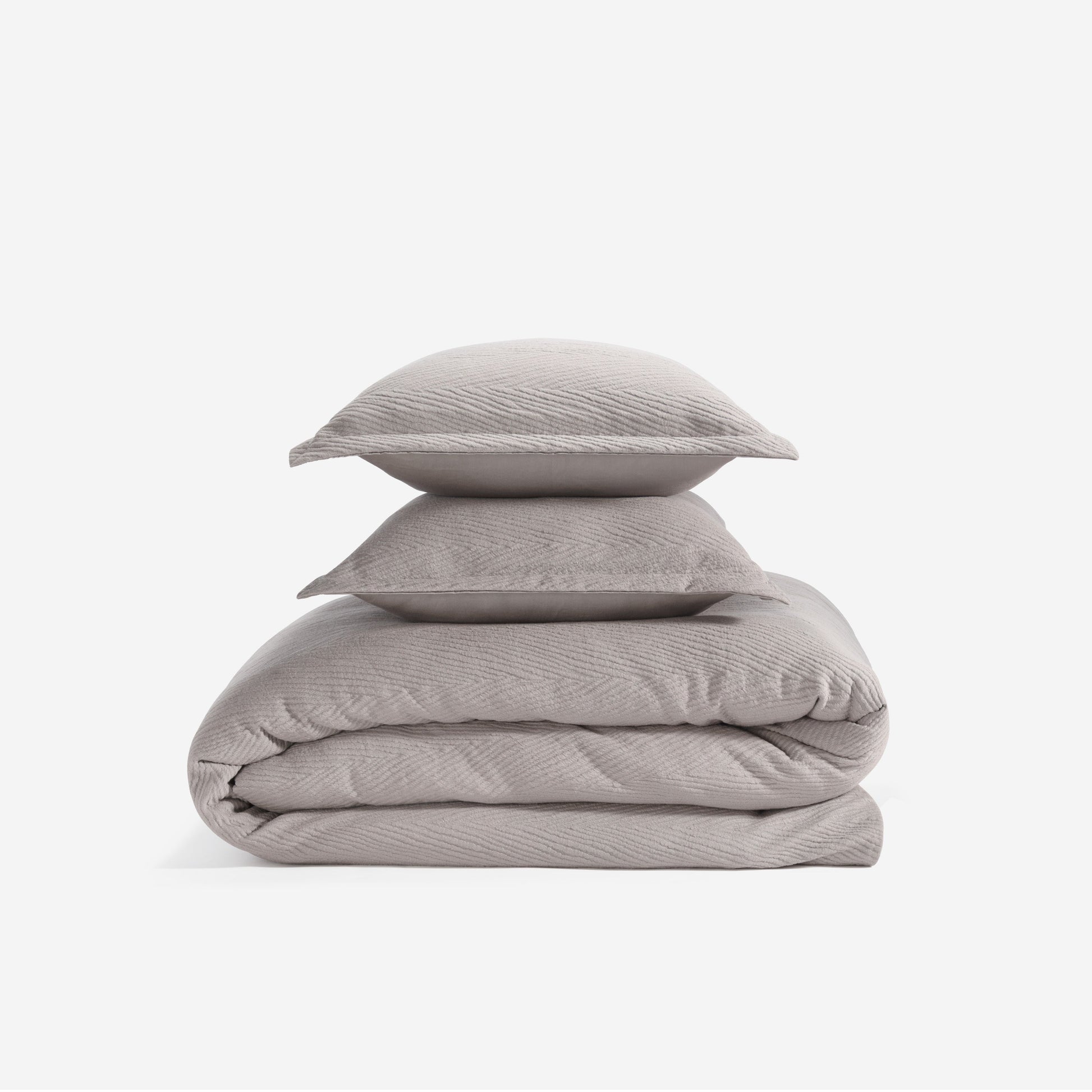 BedGear Performance Duvet Set Queen Taupe Arrowhead, quilted texture, 4-piece stack on Tampa Home & Garden Store