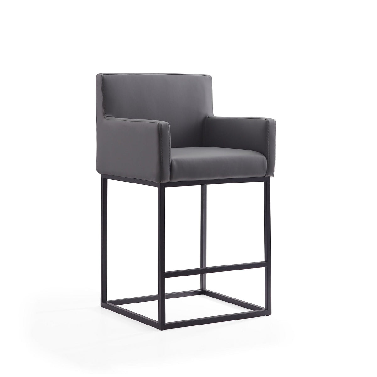 Ambassador Counter Stool HouseOfZazla in dark gray faux leather with square frame and armrests on Tampa Home & Garden Store