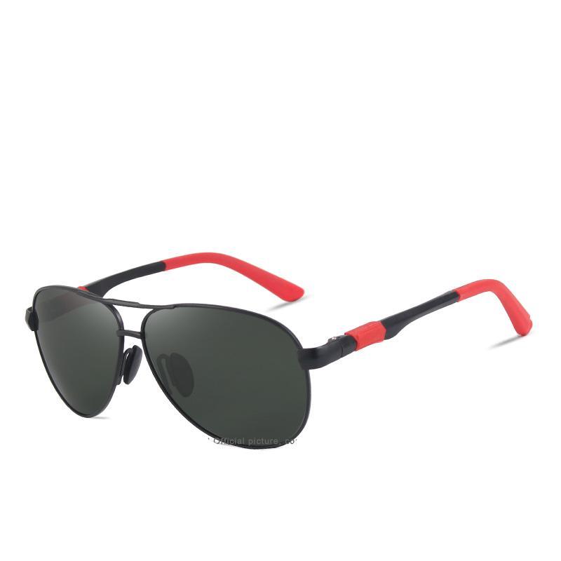 Men's Stevvex polarized sunglasses aluminum frame black lenses red tips aviator style on Tampa Home & Garden Store