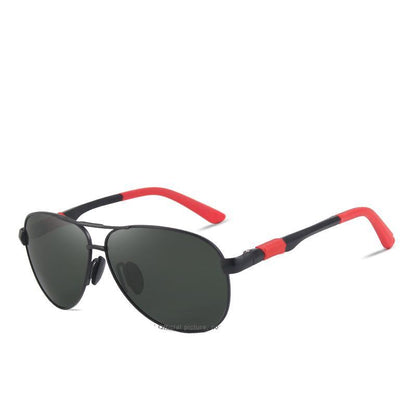 Men's Stevvex polarized sunglasses aluminum frame black lenses red tips aviator style on Tampa Home & Garden Store