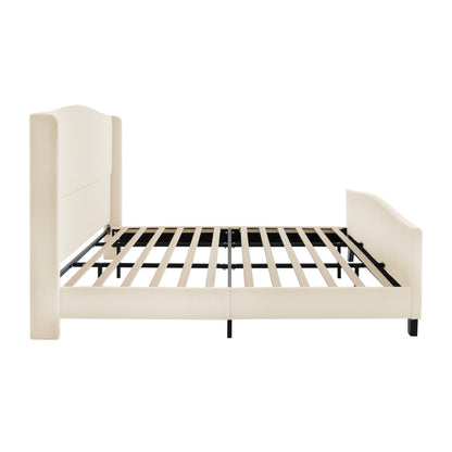 King Size Bed Frame with Upholstered Teddy Velvet Headboard cream color by HouseOfZazla on Tampa Home & Garden Store