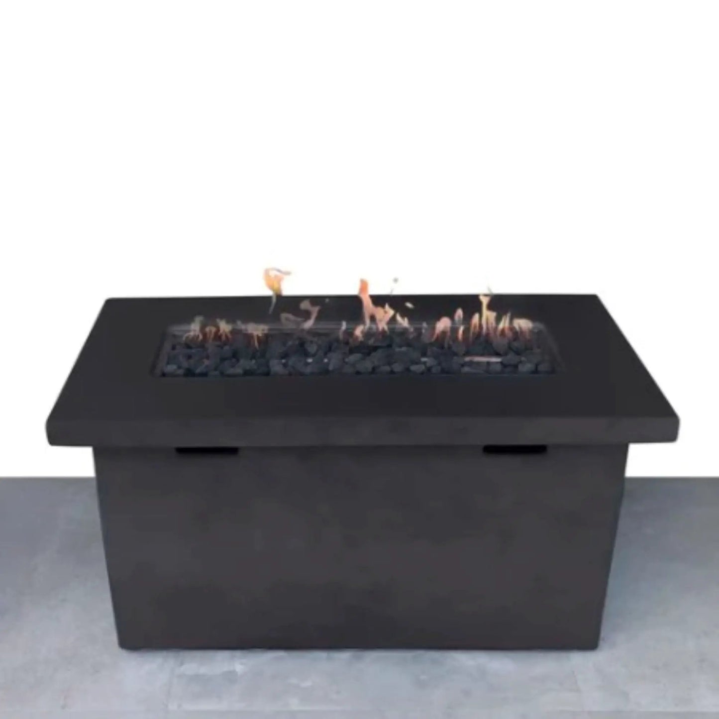 Reinforced Propane Fire Pit Table black with lava rocks flame by Unique Piece Furniture on Tampa Home & Garden Store