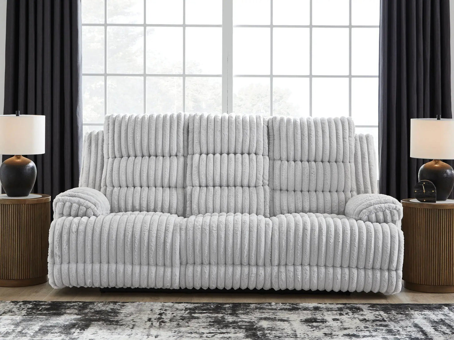 Rhines Falls reclining power sofa with drop-down table in Alloy color by Unique Piece Furniture on Tampa Home & Garden Store