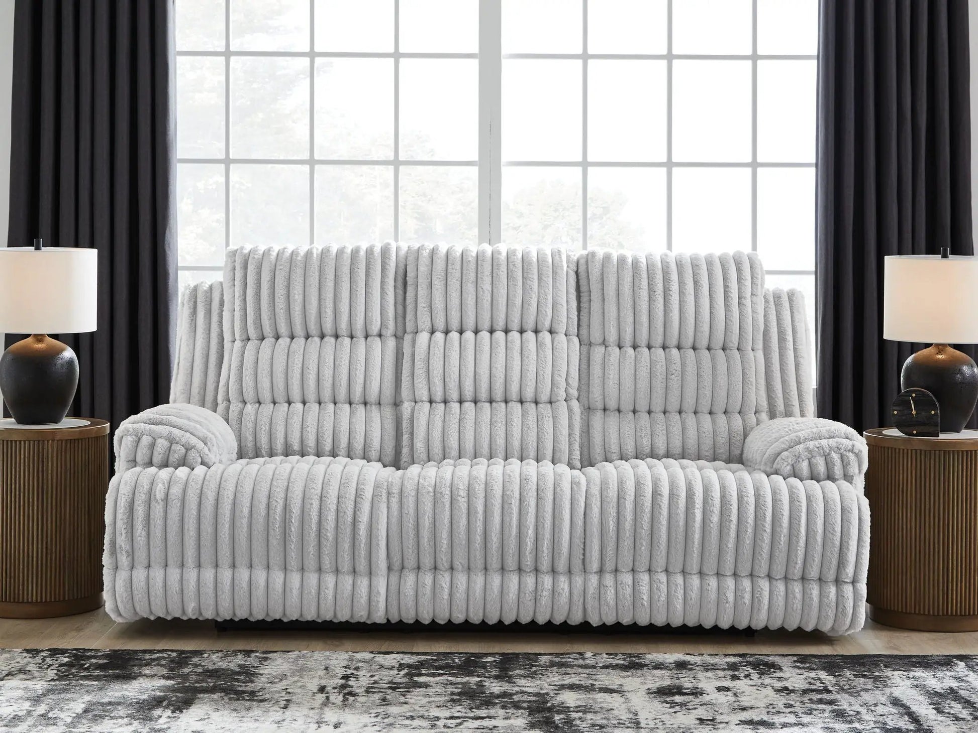 Rhines Falls reclining power sofa with drop-down table in Alloy color by Unique Piece Furniture on Tampa Home & Garden Store