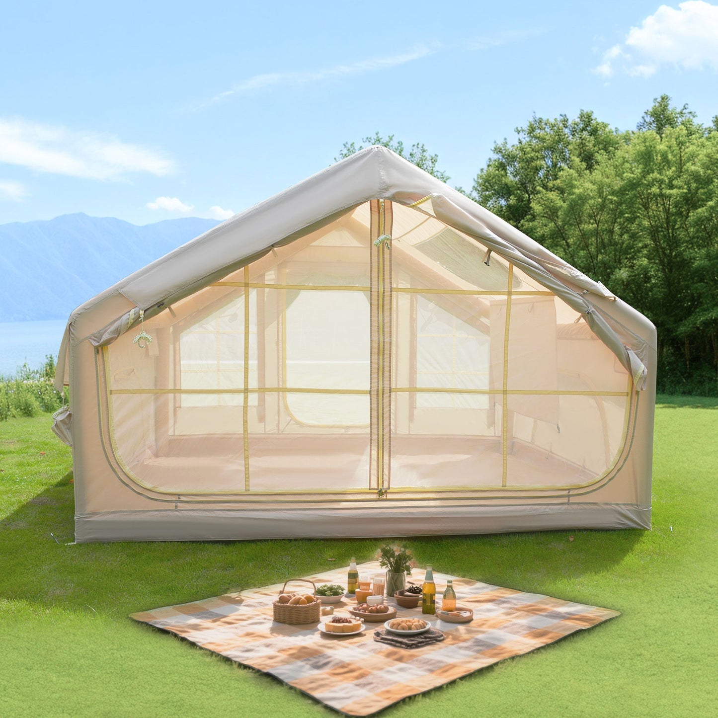 Waterproof Inflatable Camping Tent and Base Mat
