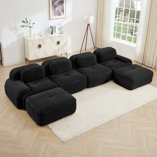 U-Shaped modular sofa in breathable black corduroy by HouseOfZazla on Tampa Home & Garden Store
