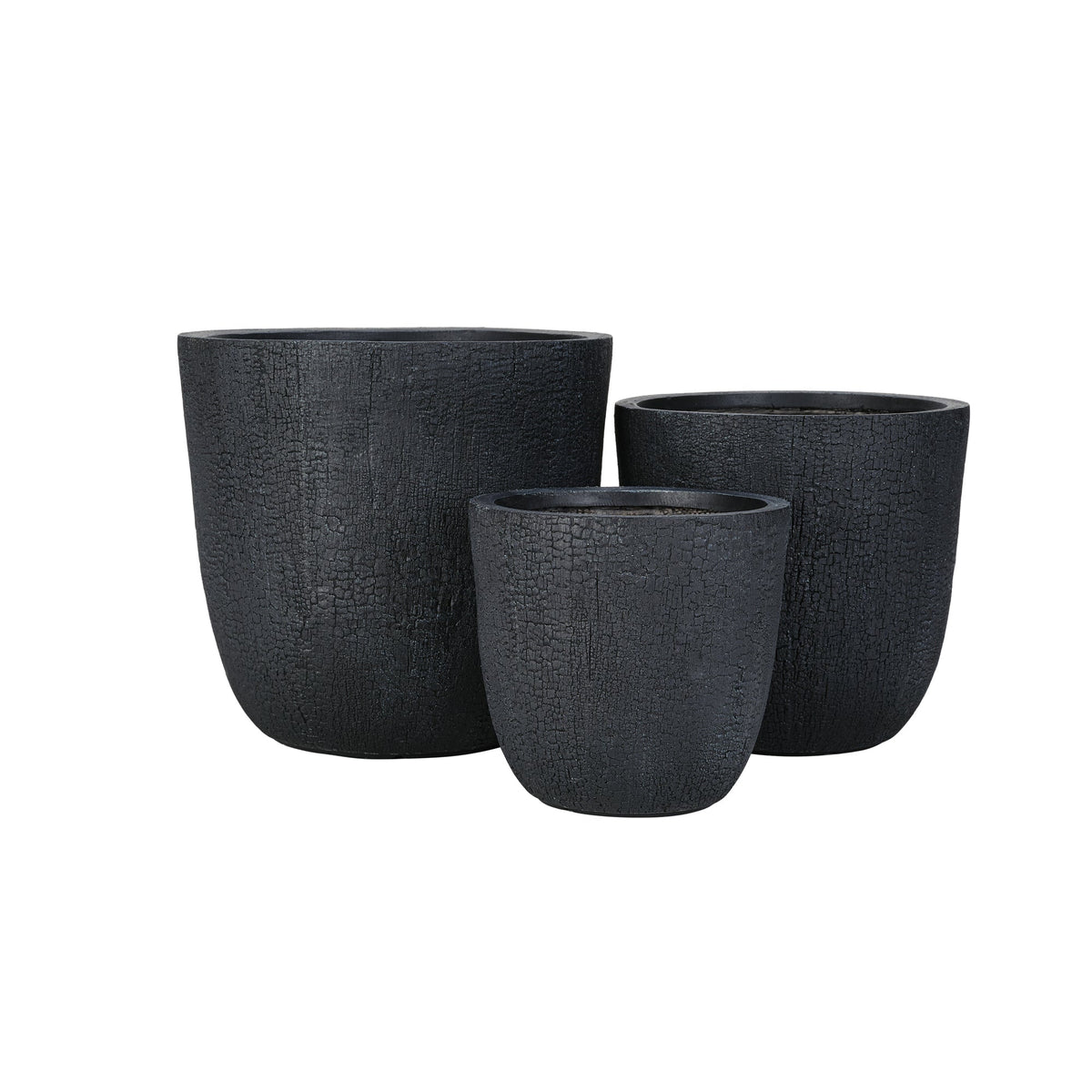 U_STYLE lightweight MGO planters set of 3 in textured black cracked finish by HouseOfZazla on Tampa Home & Garden Store