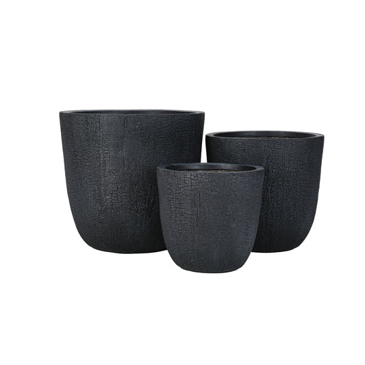 U_STYLE lightweight MGO planters set of 3 in textured black cracked finish by HouseOfZazla on Tampa Home & Garden Store