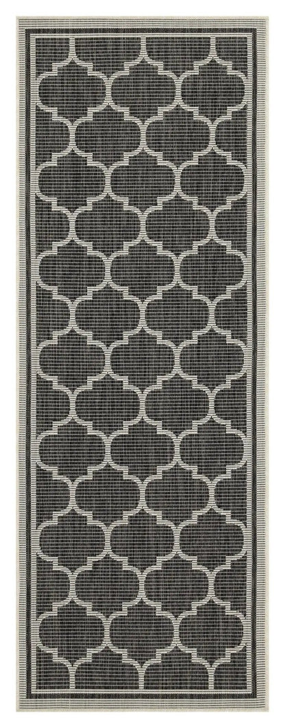 Sunshine polypropylene indoor/outdoor runner rug black with cream lattice pattern 2ft7in x 7ft3in on Tampa Home & Garden Store