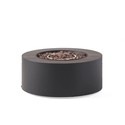 Round iron gas fire pit with lava rock bed and central burner, 40,000 BTU on Tampa Home & Garden Store