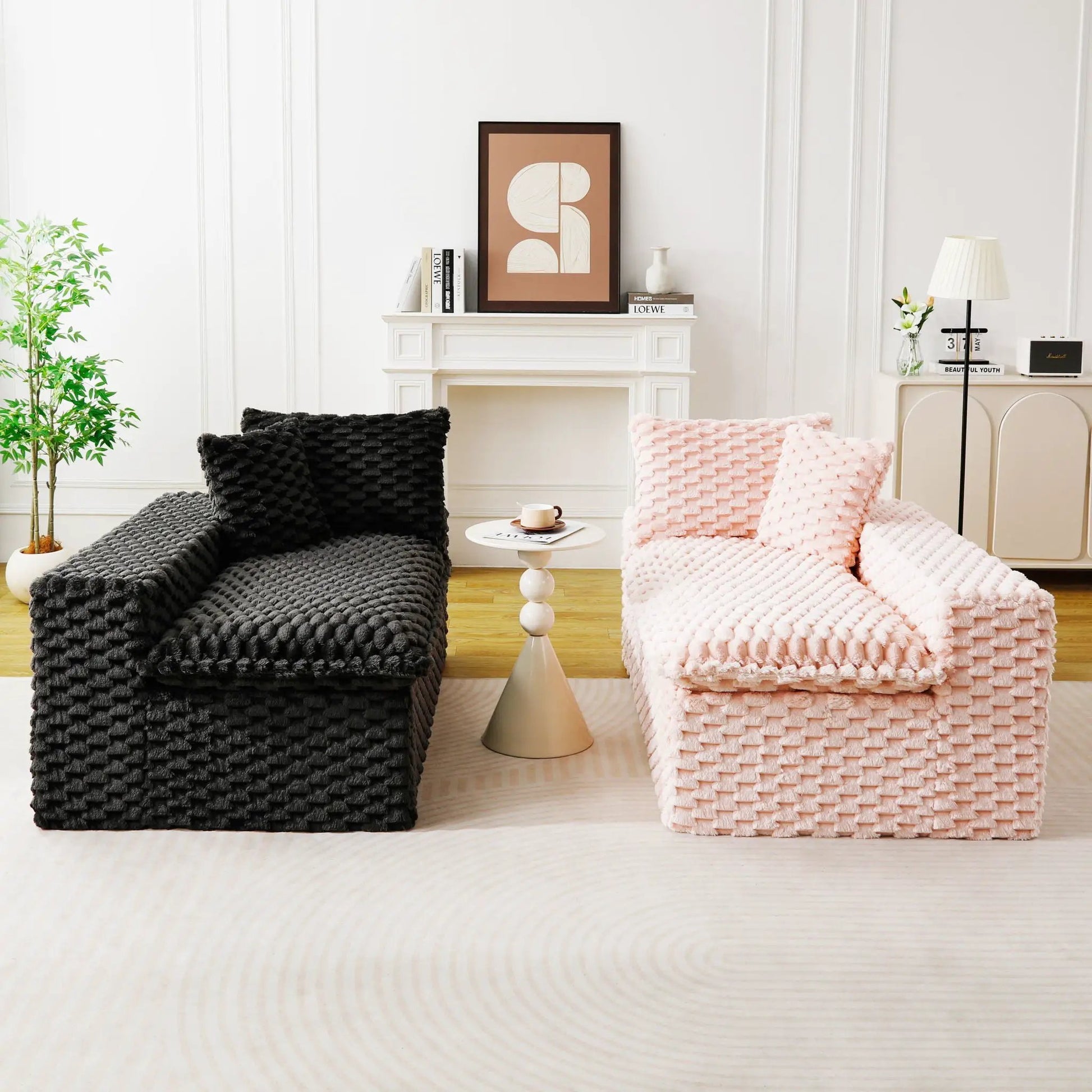 Multifunctional Sofa Pink Black, 4-seat stationary by Unique Piece Furniture in chic living room on Tampa Home & Garden Store