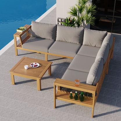 4 Piece Outdoor Acacia Sofa And Coffee Table