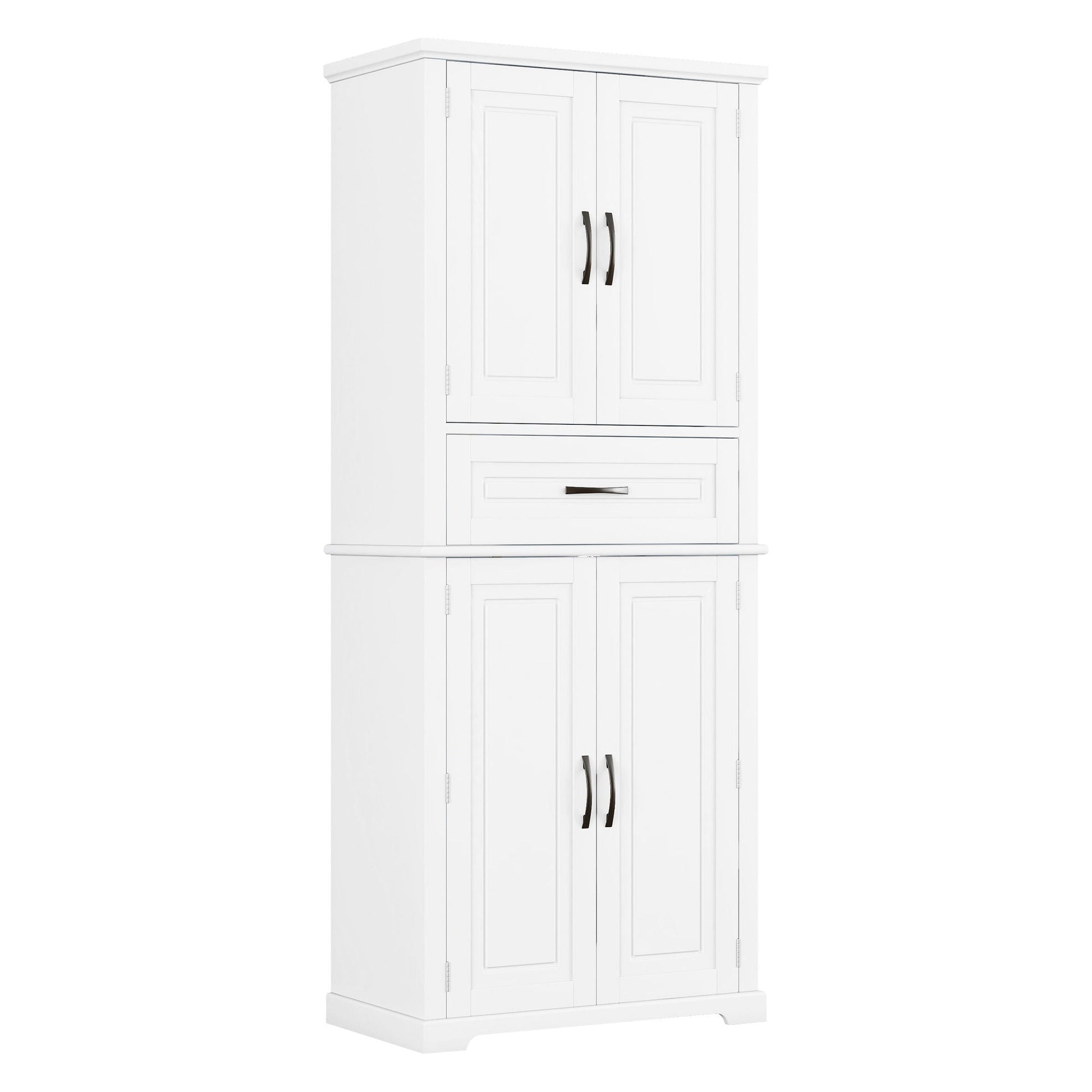 White linen cabinet with two-panel doors and bottom drawer, tall freestanding unit on Tampa Home & Garden Store