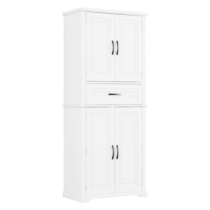 White linen cabinet with two-panel doors and bottom drawer, tall freestanding unit on Tampa Home & Garden Store