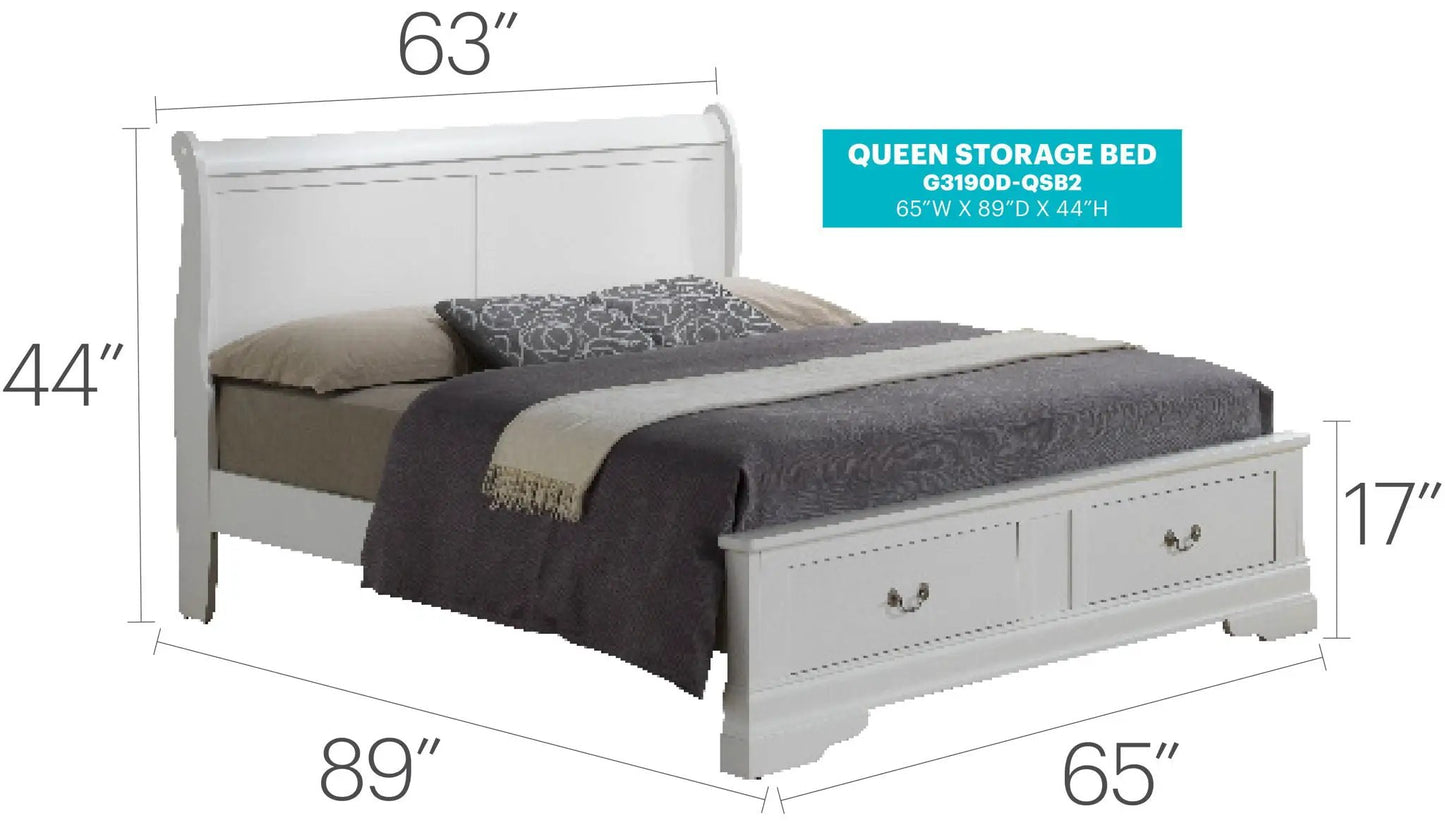 Upholstered Sleigh Bed with Dovetail Drawers