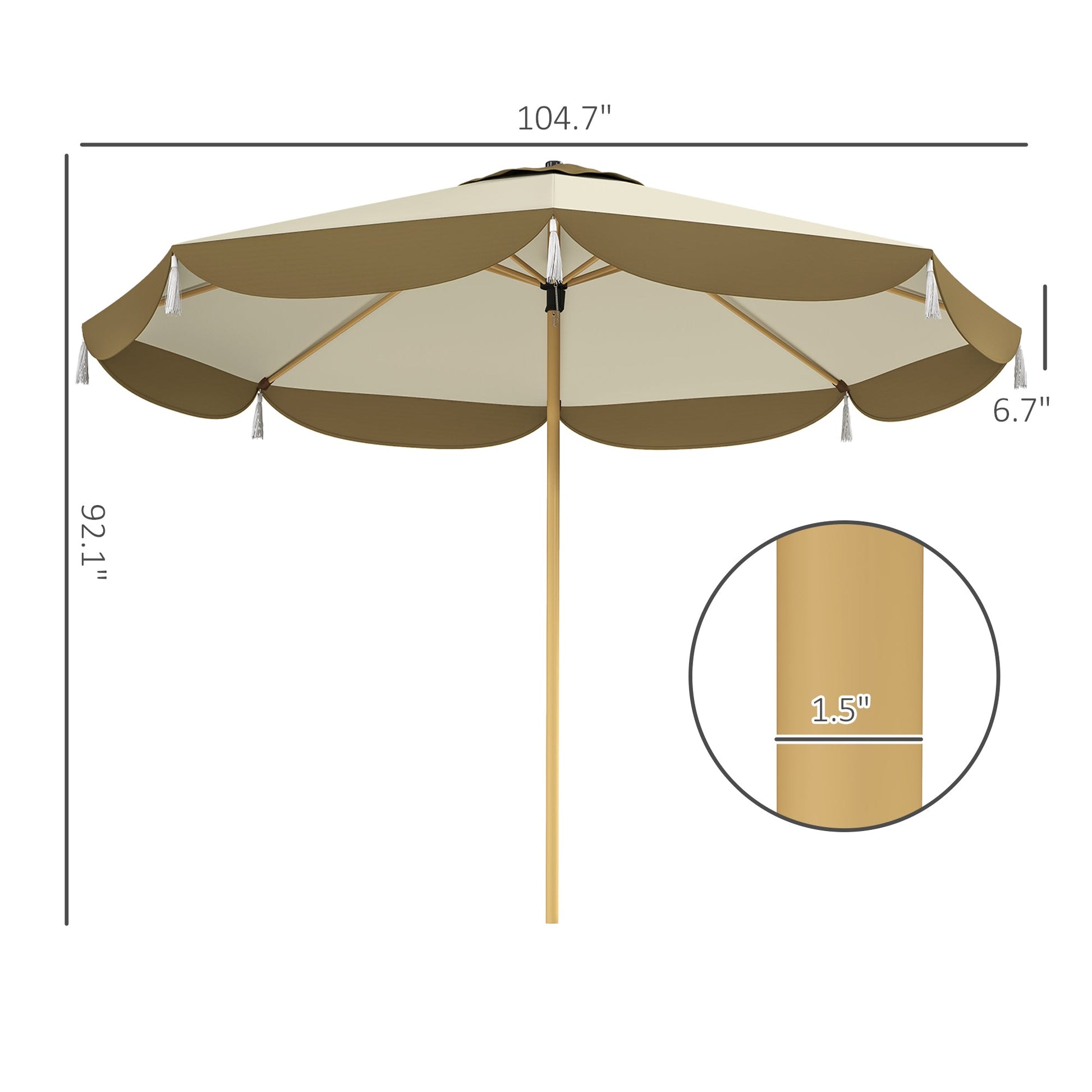 Vented Patio Table Umbrella by HouseOfZazla, beige/brown canopy with tassels on Tampa Home & Garden Store