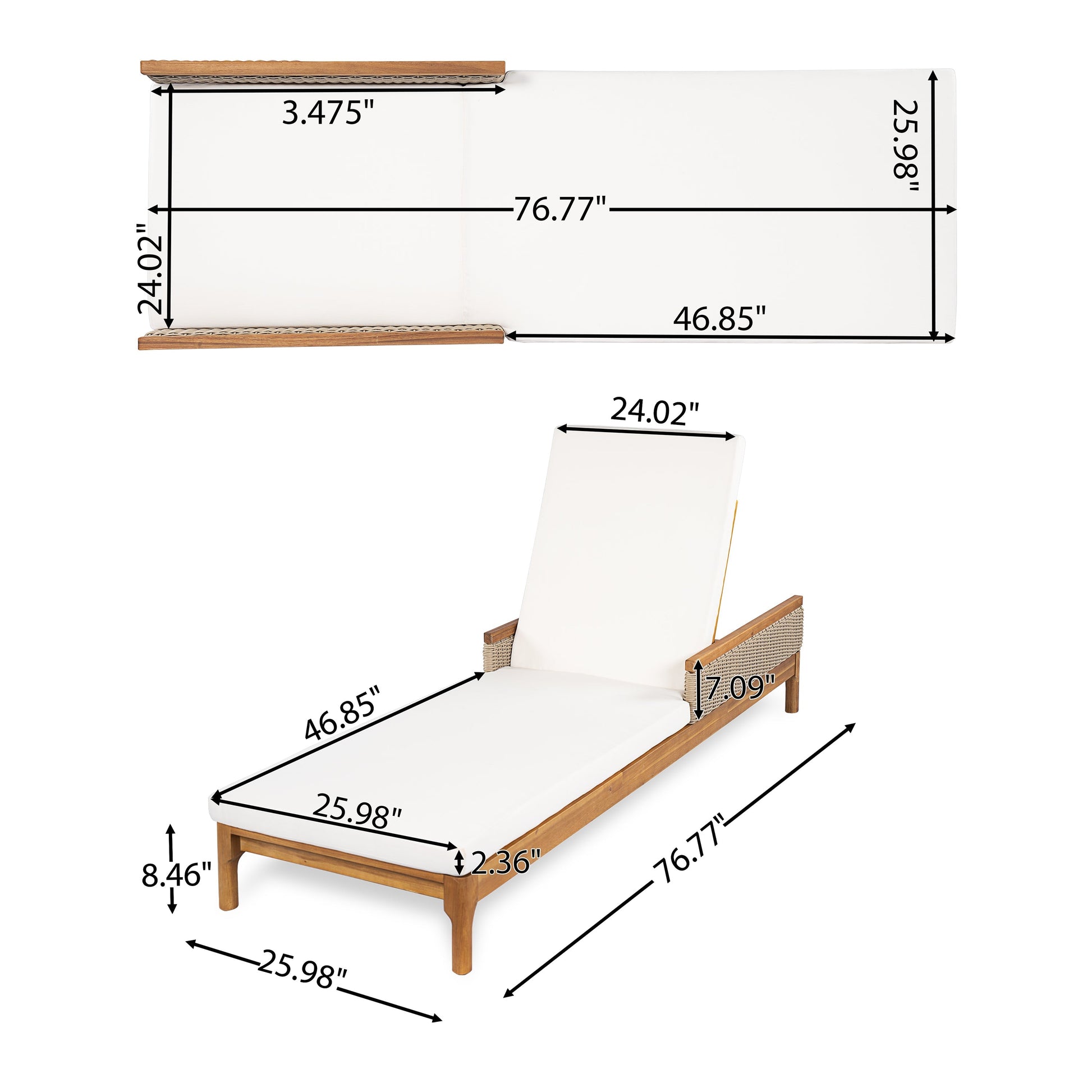 Sun lounger set of 2 in solid acacia wood with white cushions by HouseOfZazla on Tampa Home & Garden Store