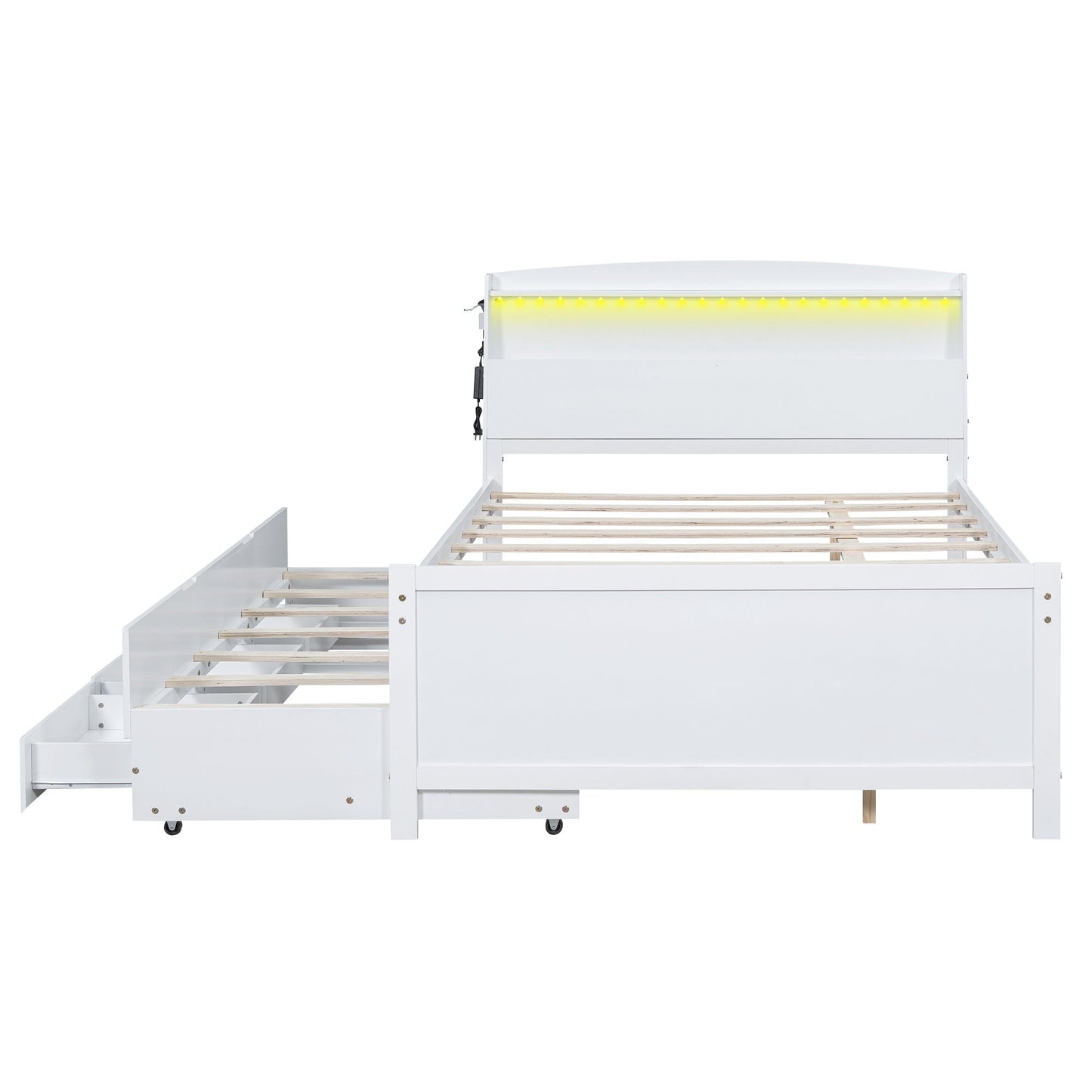 White full-size platform bed with LED headboard and under-bed storage by HouseOfZazla on Tampa Home & Garden Store