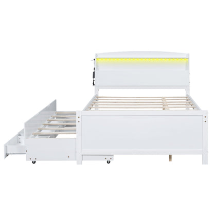 White full-size platform bed with LED headboard and under-bed storage by HouseOfZazla on Tampa Home & Garden Store