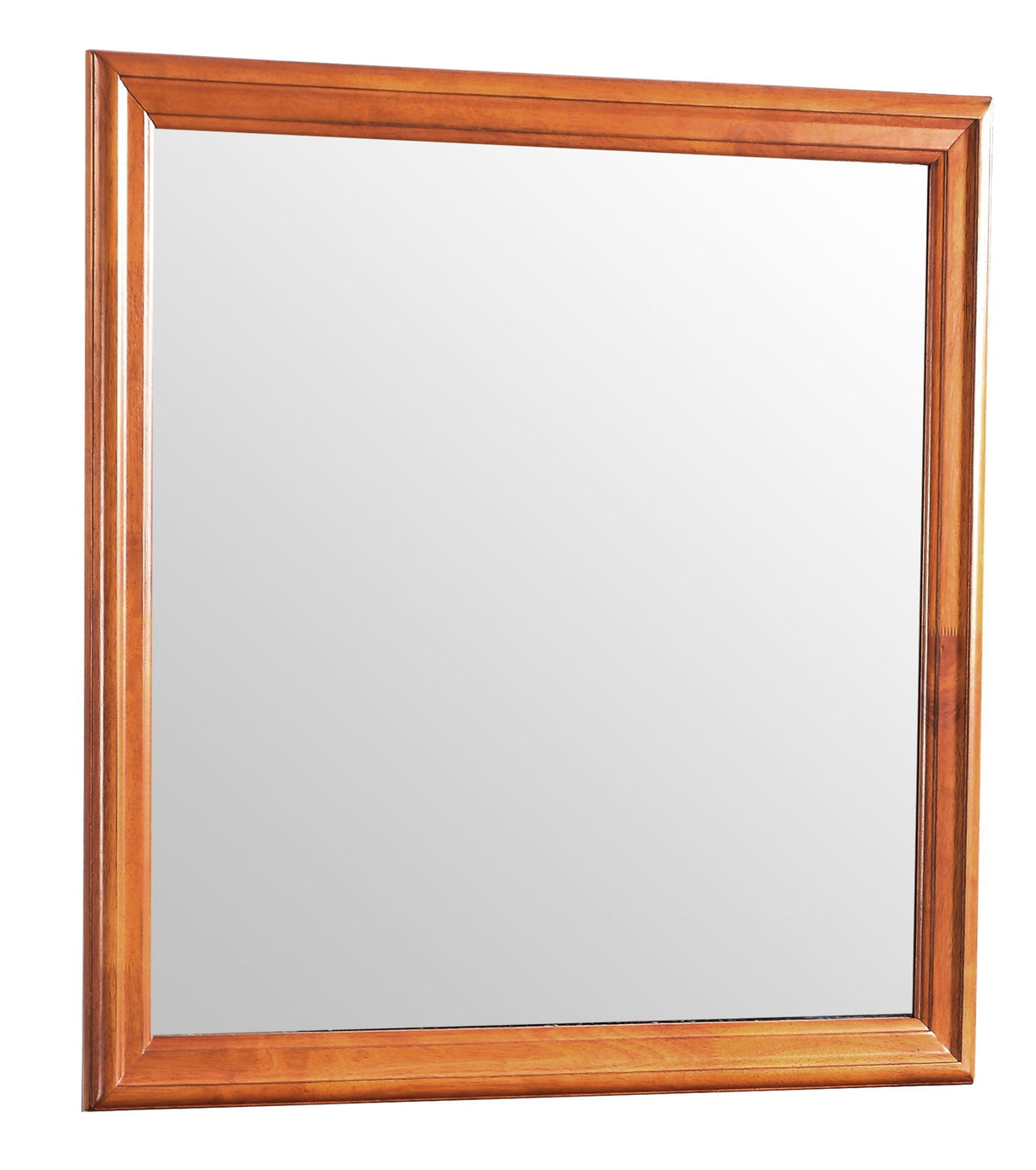 Traditional wall mirror with warm wood veneer frame in orange-brown finish on Tampa Home & Garden Store
