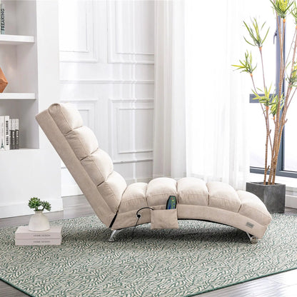 Beige massage chaise lounge with remote pocket, indoor ergonomic massager in modern living room on Tampa Home & Garden Store