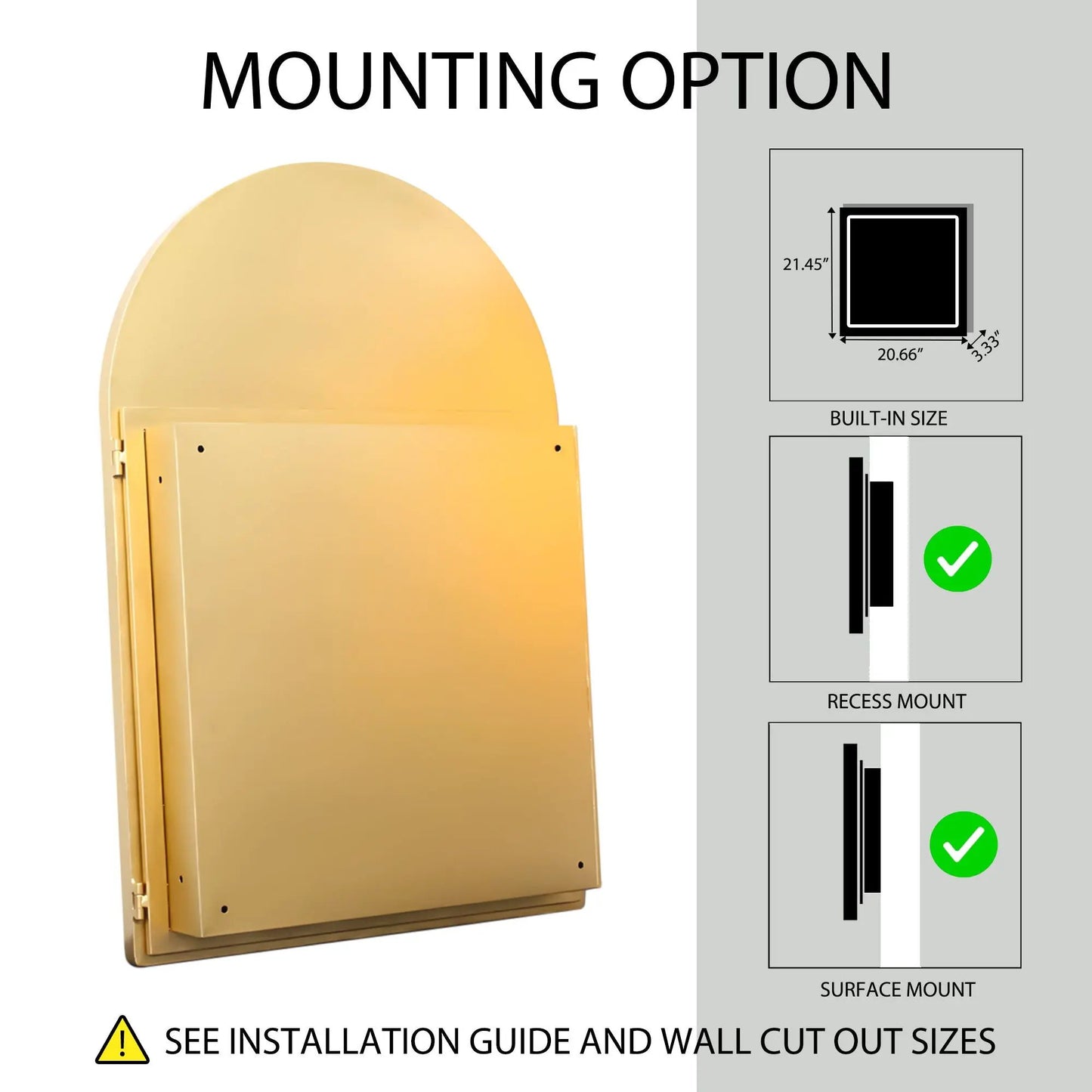 Arched Recessed Medicine Cabinet with Mirror
