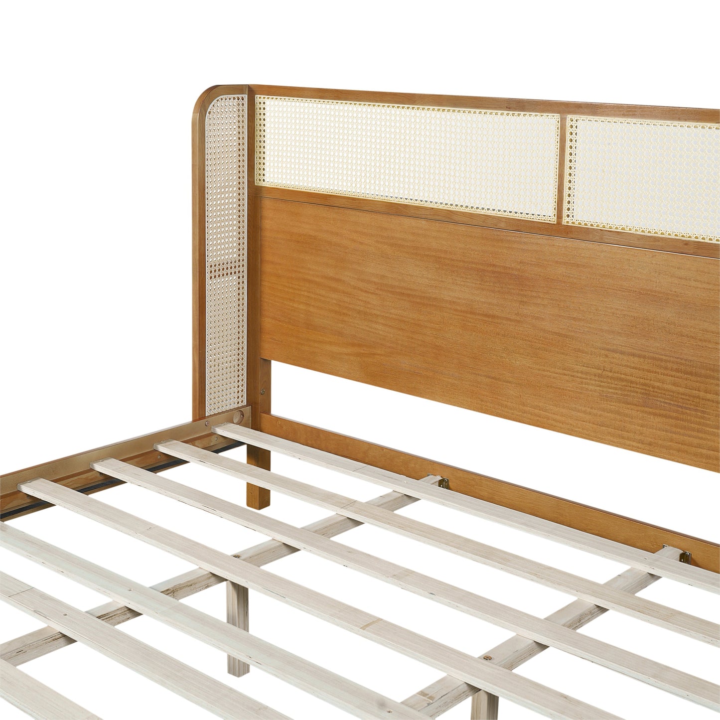 Mid Century Rubber Wood Platform Bed Frame