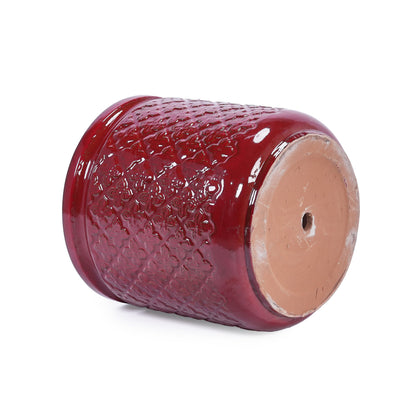 Bean paste red ceramic flowerpot set with diamond pattern, 3 pieces by HouseOfZazla on Tampa Home & Garden Store