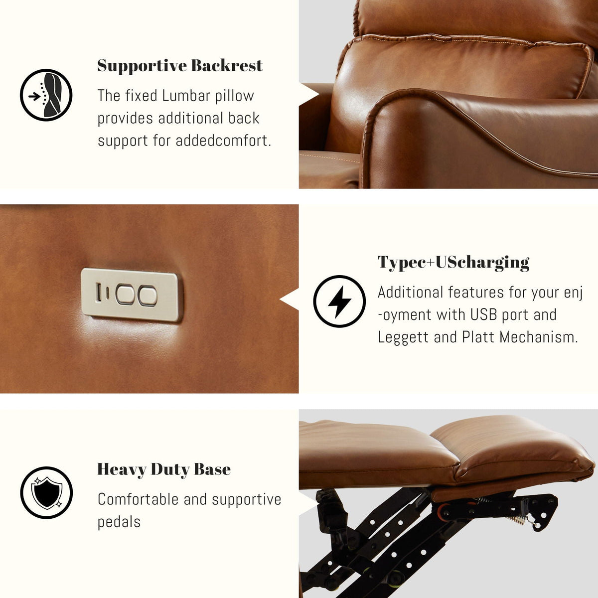 Electric recliner chair in brown leather with rocker and swivel by HouseOfZazla on Tampa Home & Garden Store