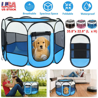 GemGear portable foldable pet tent exercise pen blue/white water resistant for indoor/outdoor use on Tampa Home & Garden Store