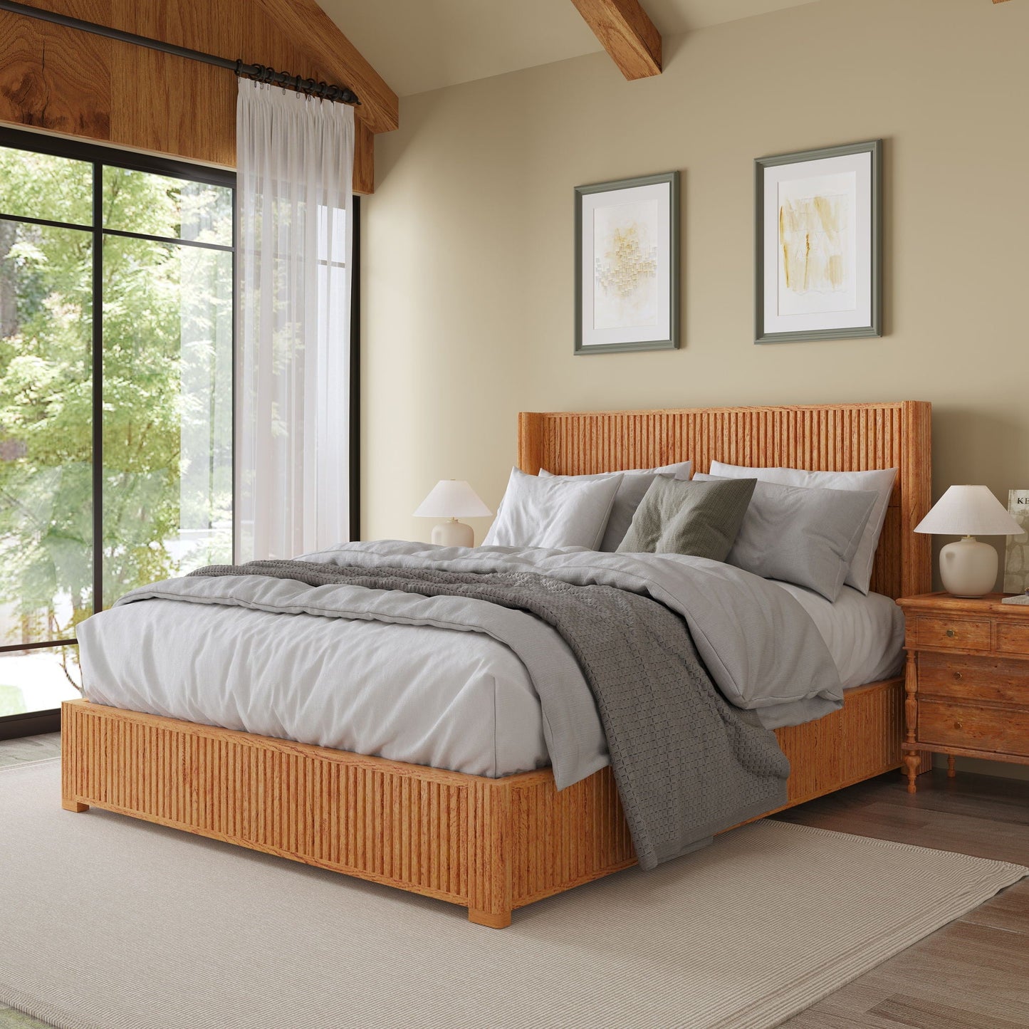 Modern Platform Bed Frame with Tall Headboard